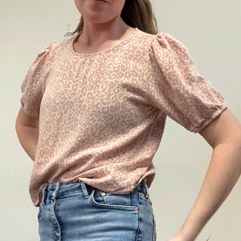 Nordstrom Sim & Sam Pink Leopard Crop Bubble Sleeve T-shirt XL